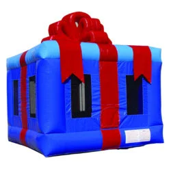 i2k Inflatable- Custom Amusement inflatable Adventure Gift Box Jumper (Blue/Red) for kids