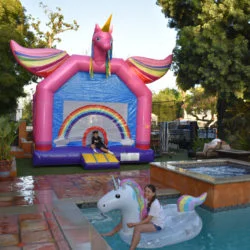 i2k Inflatable- Custom Amusement inflatable Adventure Rainbows & Flying Unicorns (15x15)